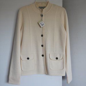 Bobby Jones Women`s Elegant Cardigan Sweater L Knit Wool Ivory Made in Italy